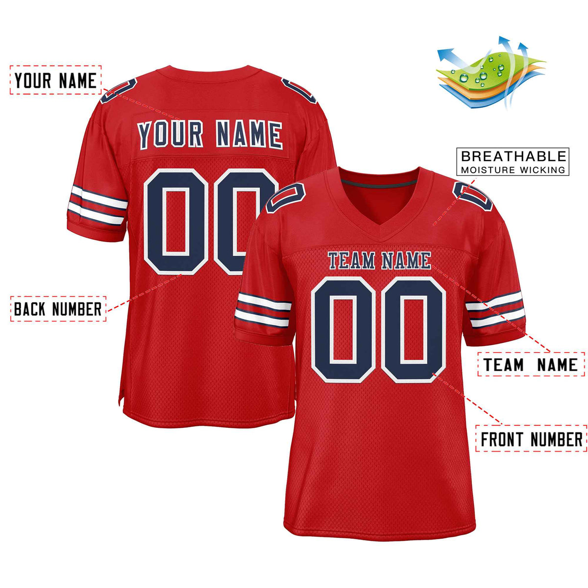 Custom Red Navy-White Classic Style Authentic American Football Jersey| KXKSHOP