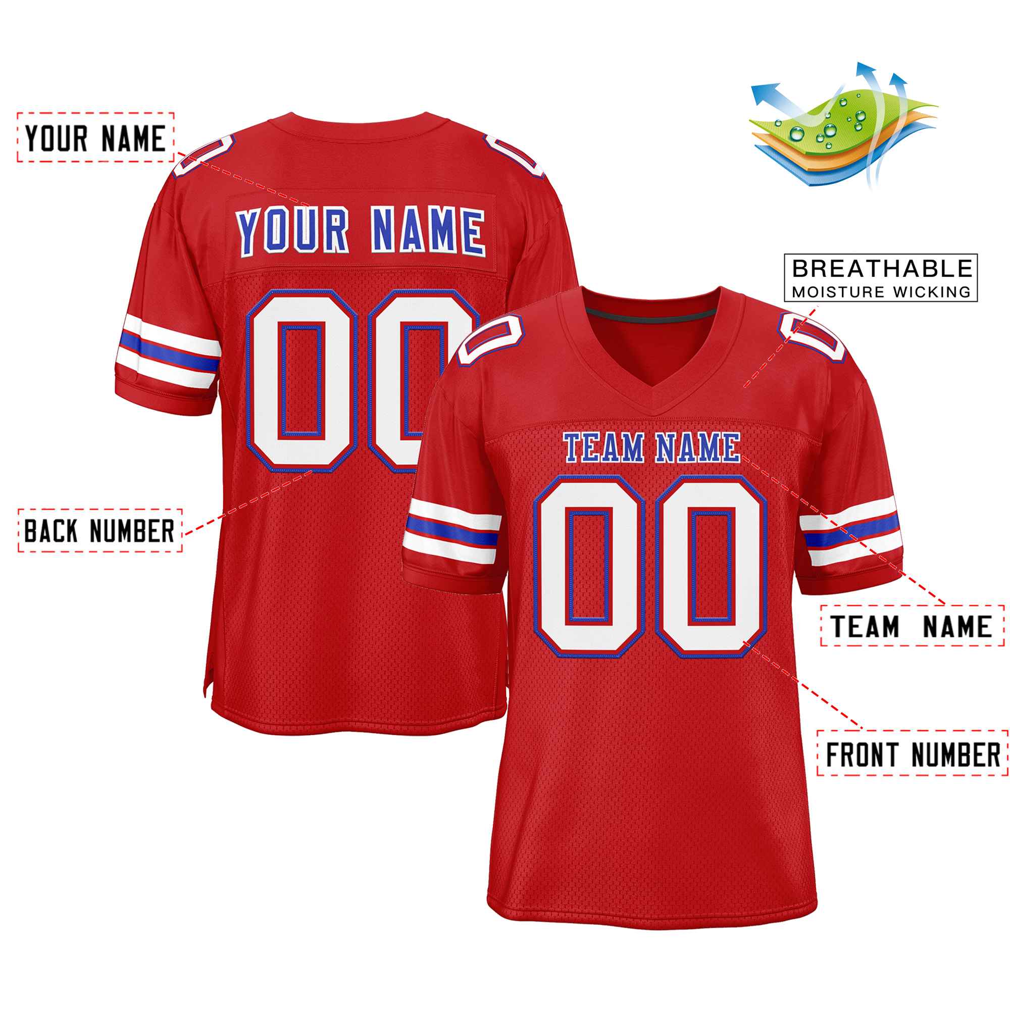 Custom Red Royal-White Classic Style Authentic American Football Jersey| KXKSHOP