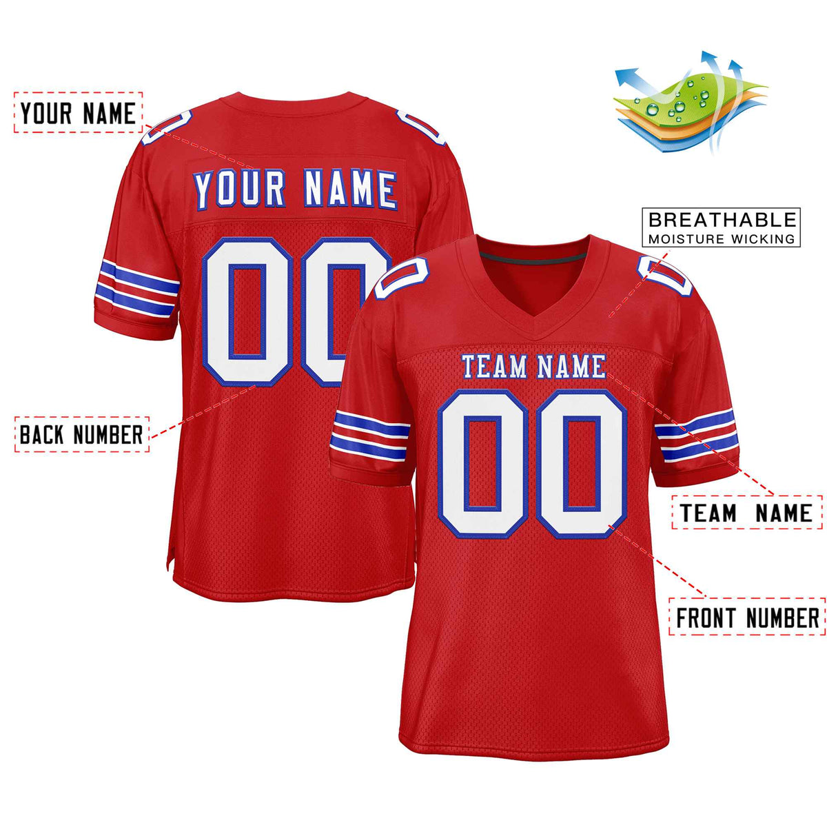Custom Red White-Royal Classic Style Authentic American Football Jersey| KXKSHOP