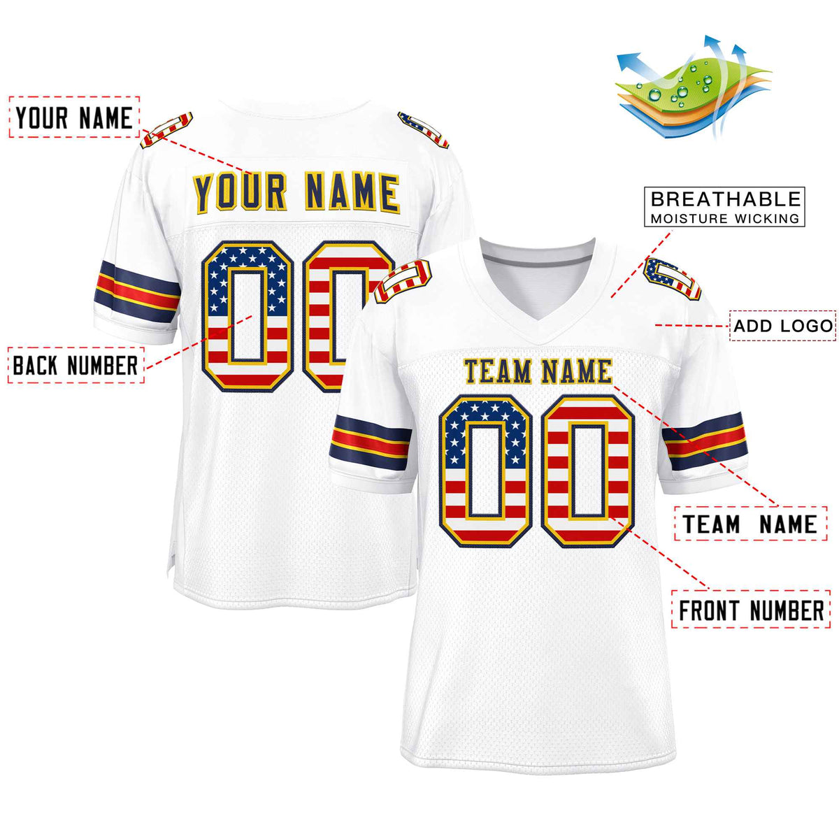 Custom White Navy-Gold Classic Style Authentic American Football Jersey| KXKSHOP