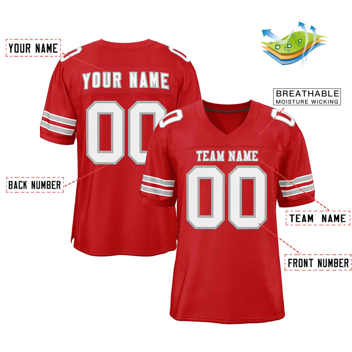 Custom Red White-Gray Classic Style Authentic American Football Jersey| KXKSHOP