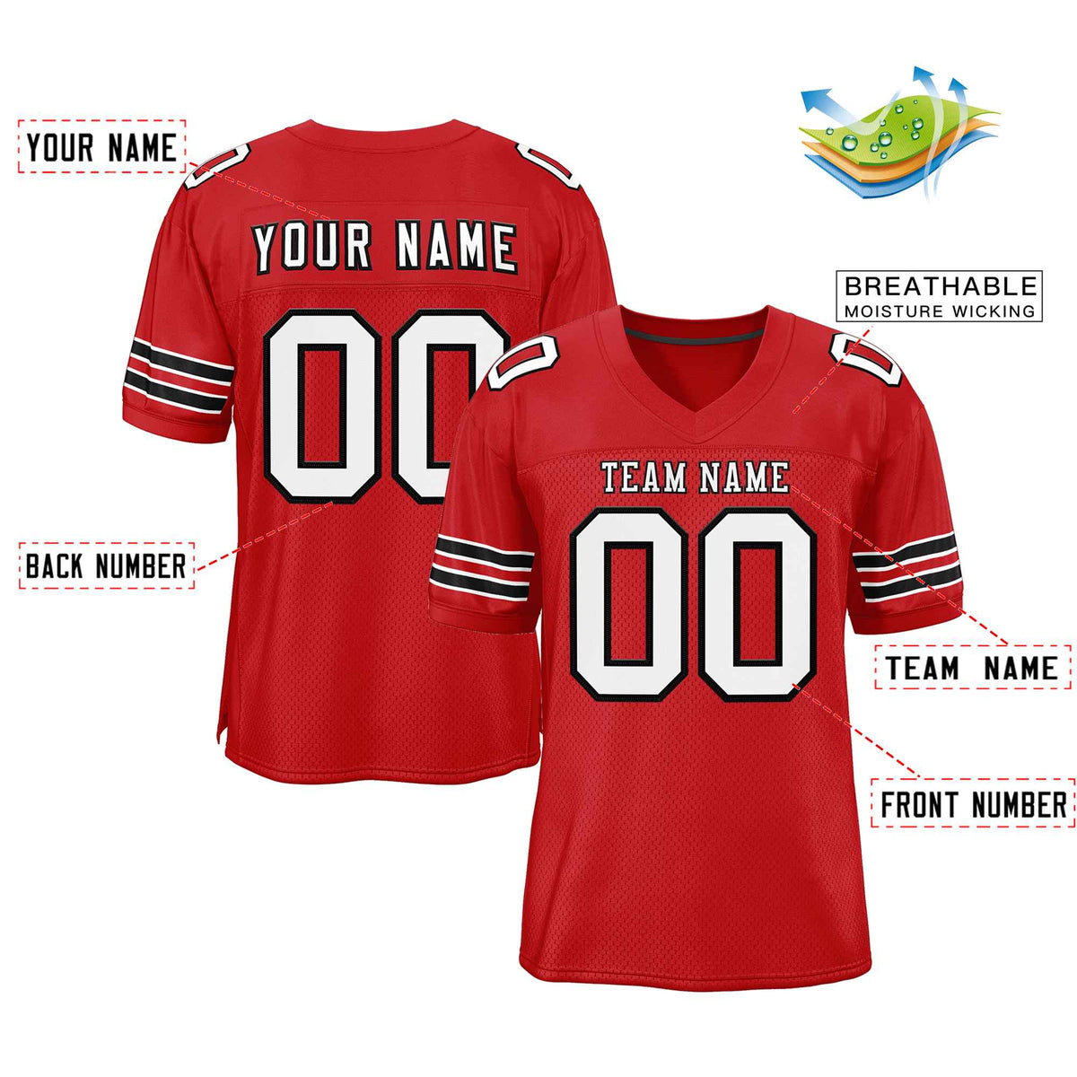 Custom Red White-Black Classic Style Authentic American Football Jersey| KXKSHOP