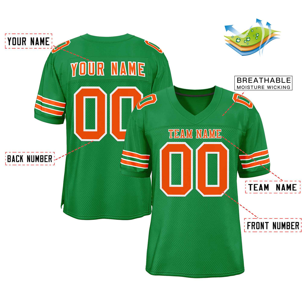 Custom Kelly Green Orange-White Classic Style Authentic American Football Jersey| KXKSHOP