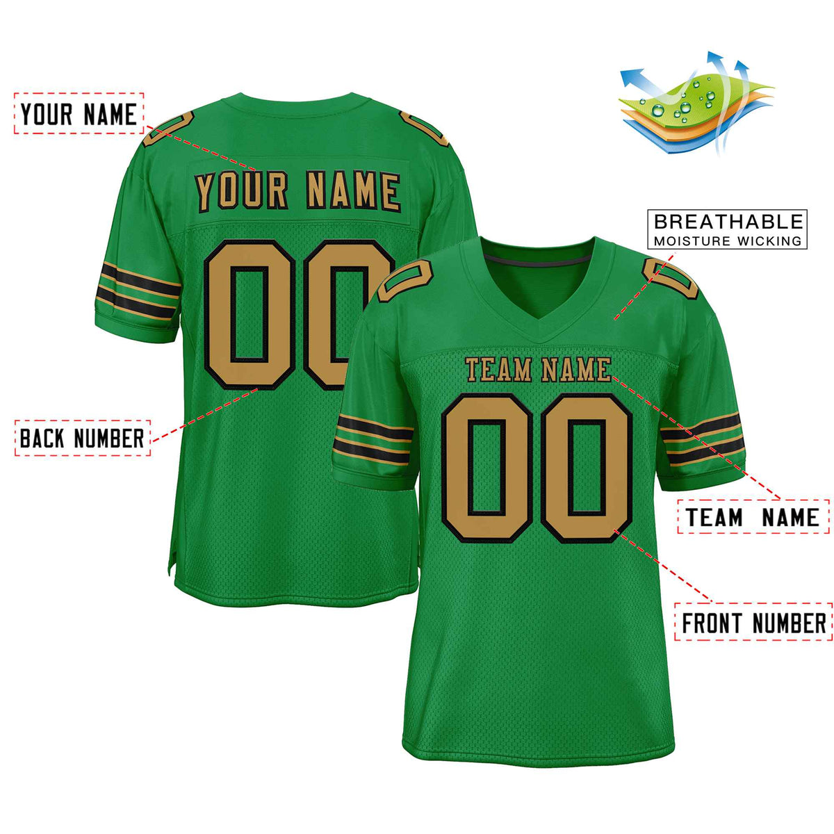 Custom Kelly Green Old Gold-Black Classic Style Authentic American Football Jersey| KXKSHOP