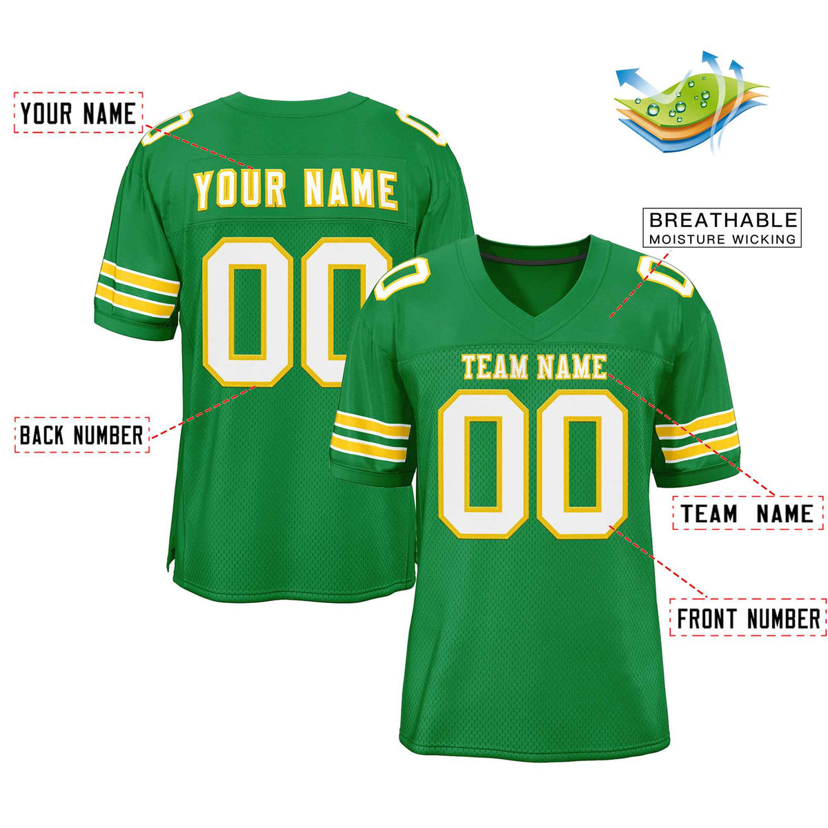 Custom Kelly Green White-Gold Classic Style Authentic American Football Jersey| KXKSHOP