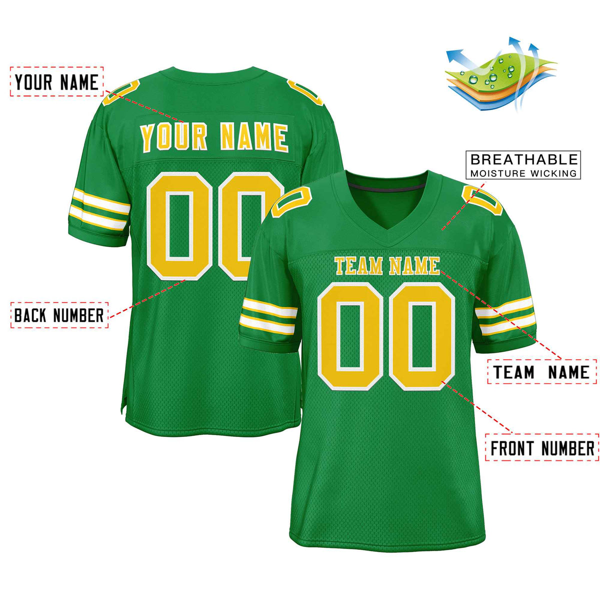 Custom Kelly Green Gold-White Classic Style Authentic American Football Jersey| KXKSHOP