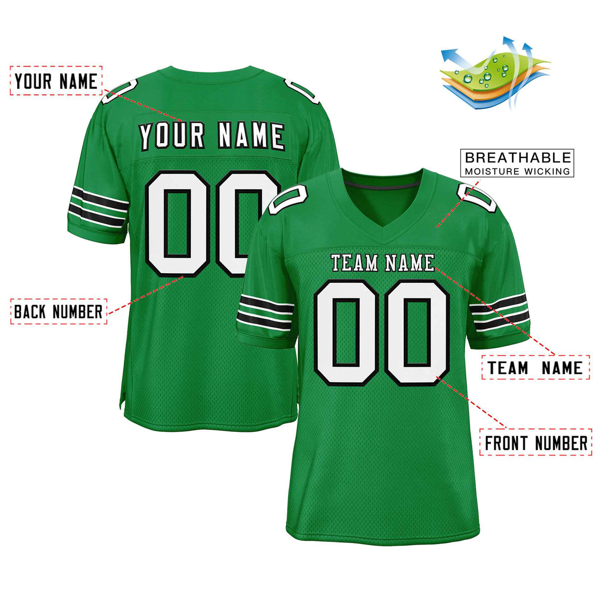 Custom Kelly Green White-Black Classic Style Authentic American Football Jersey| KXKSHOP