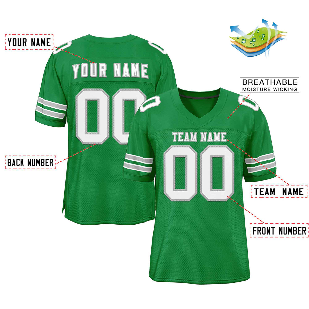 Custom Kelly Green White-Gray Classic Style Authentic American Football Jersey| KXKSHOP