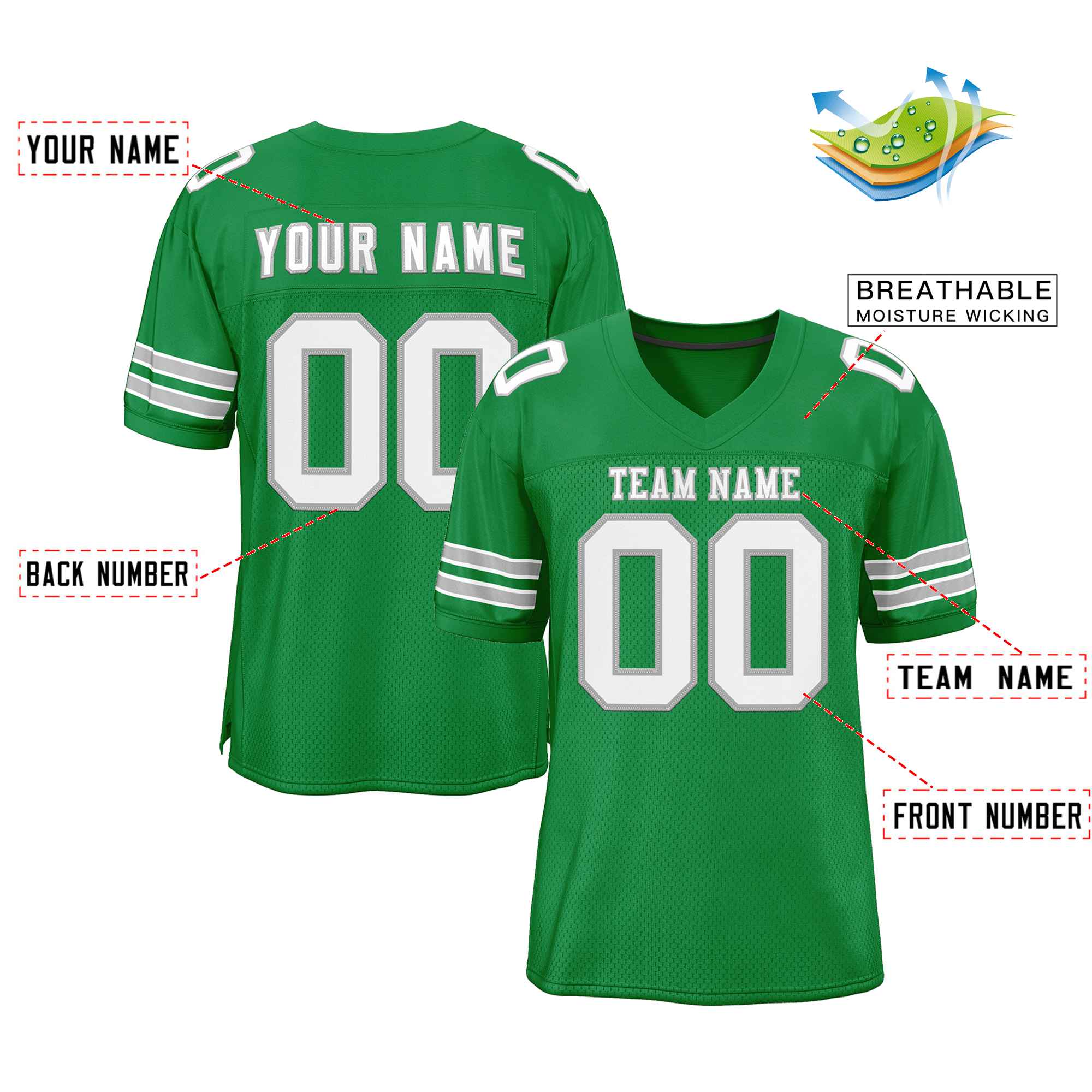 Custom Kelly Green White-Gray Classic Style Authentic American Football Jersey| KXKSHOP