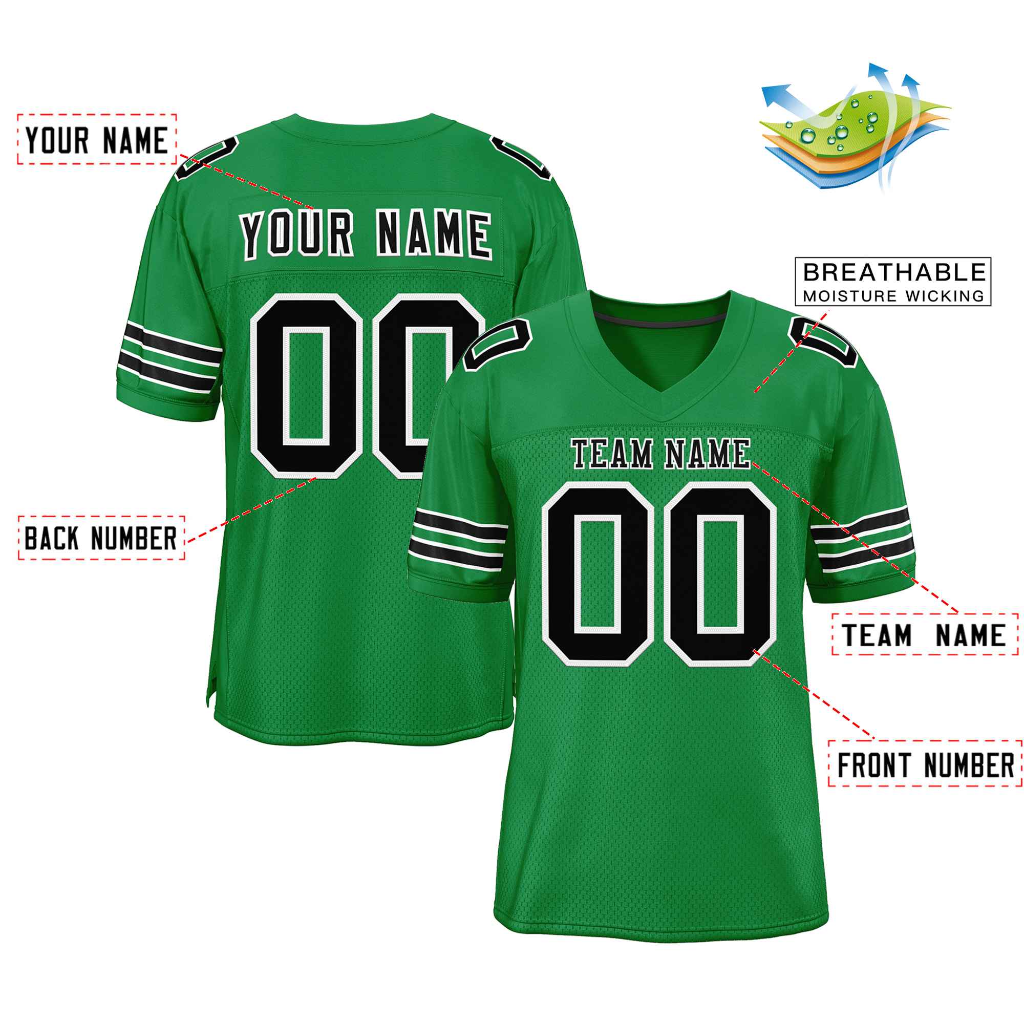 Custom Kelly Green Black-White Classic Style Authentic American Football Jersey| KXKSHOP