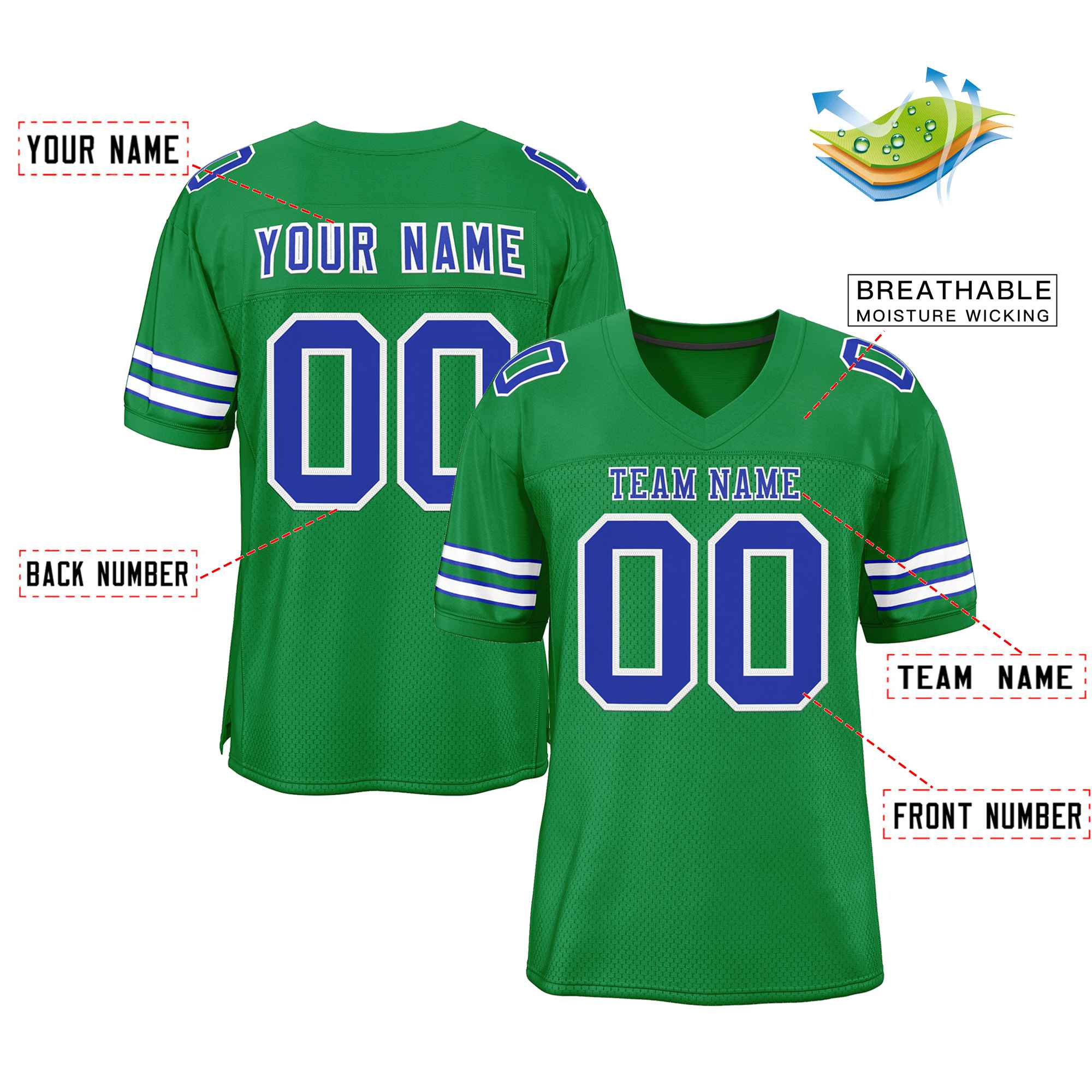 Custom Kelly Green Royal-White Classic Style Authentic American Football Jersey| KXKSHOP