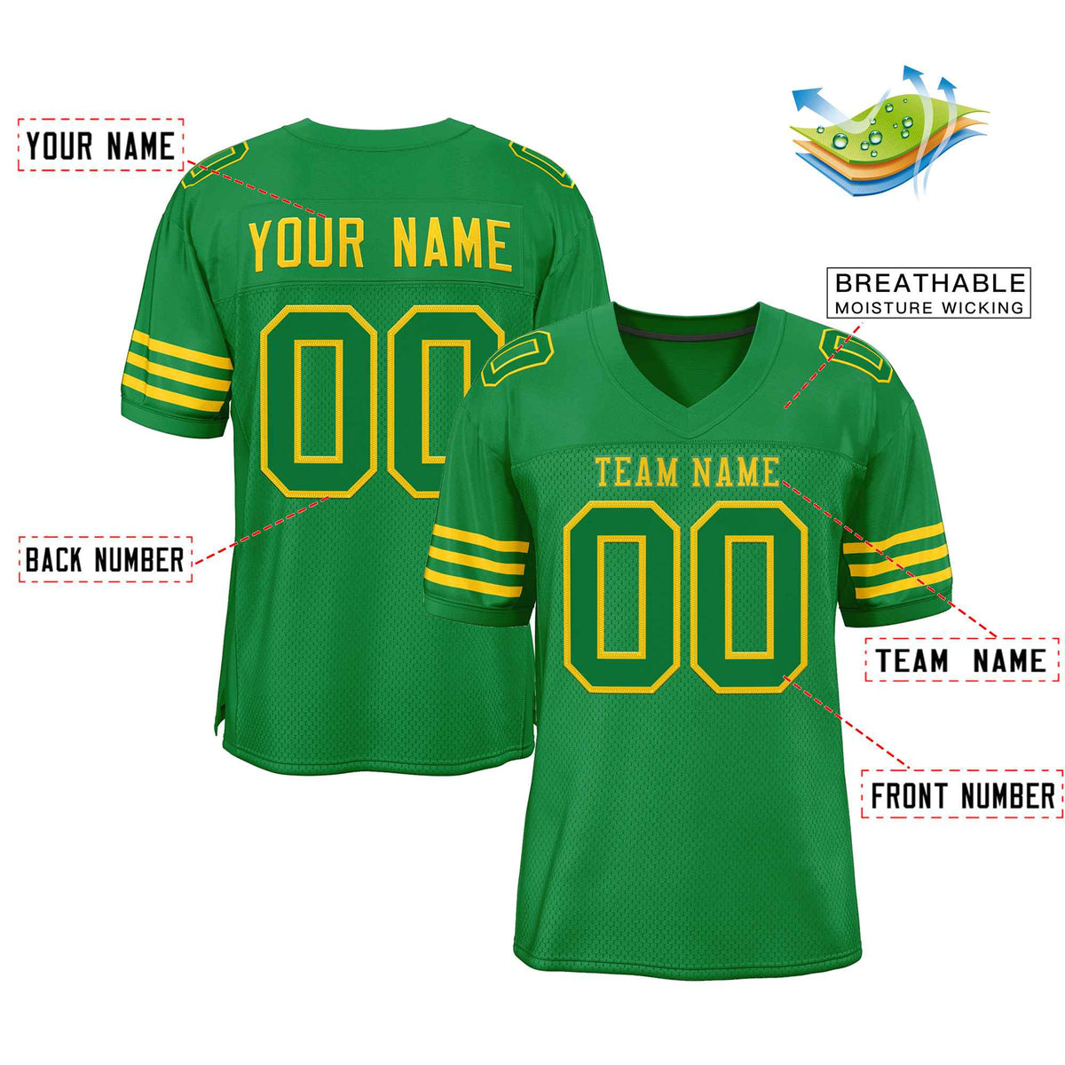 Custom Kelly Green Kelly Green-Gold Classic Style Authentic American Football Jersey| KXKSHOP