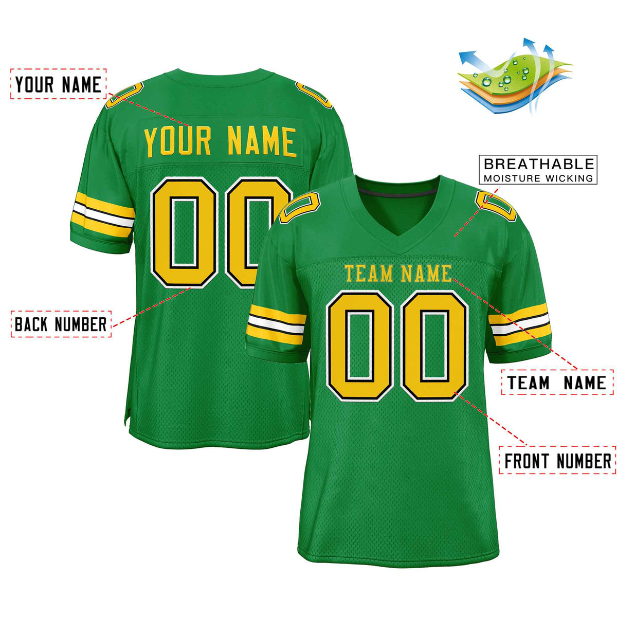 Custom Kelly Green Gold-Kelly Green Classic Style Authentic American Football Jersey| KXKSHOP