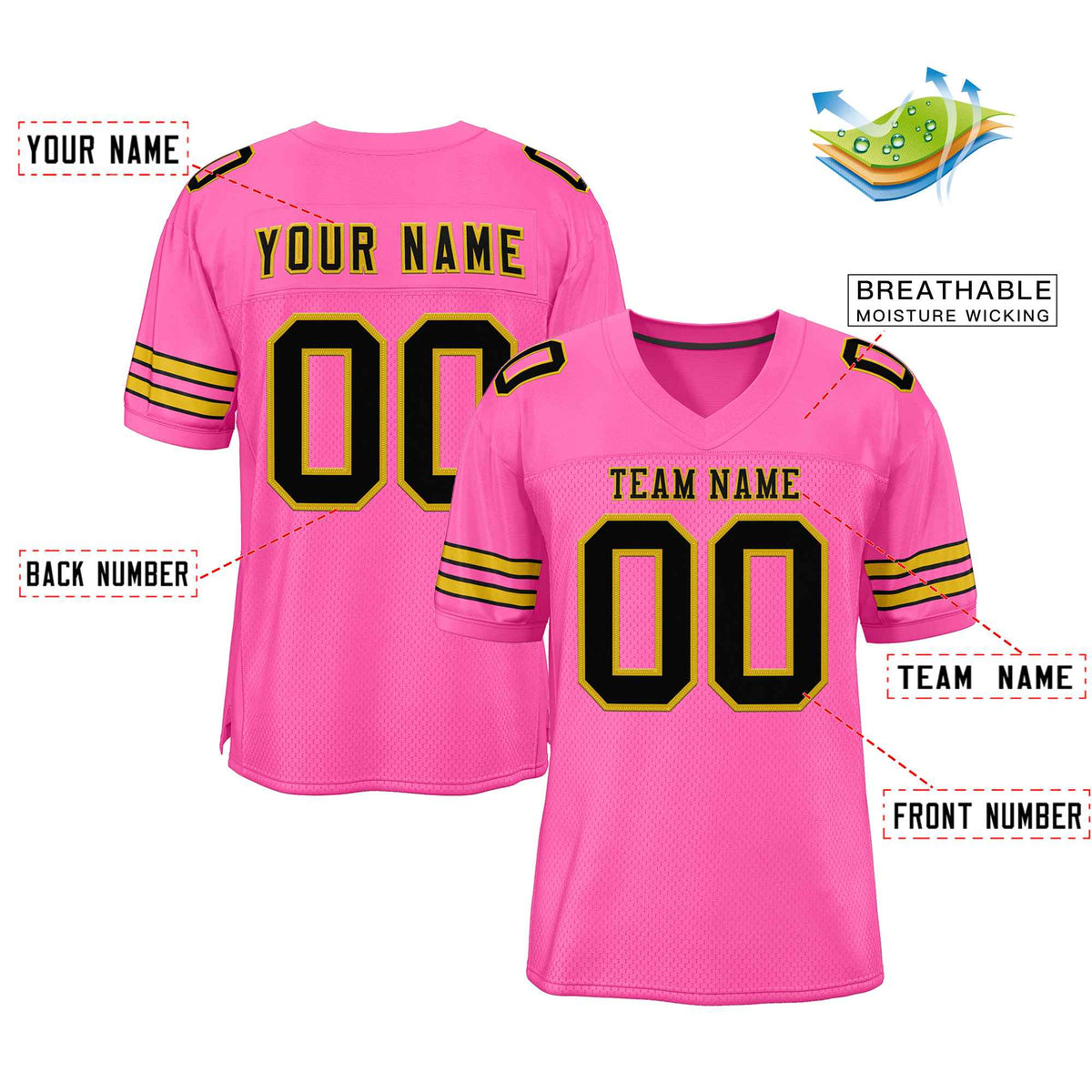 Custom Rose Pink Black-Old Gold Classic Style Authentic American Football Jersey| KXKSHOP