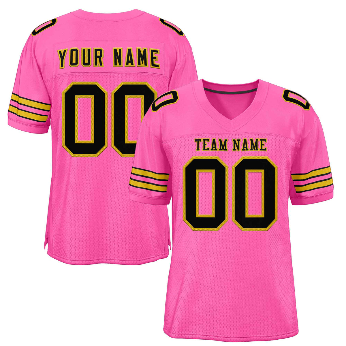Custom Rose Pink Black-Old Gold Classic Style Authentic American Football Jersey| KXKSHOP