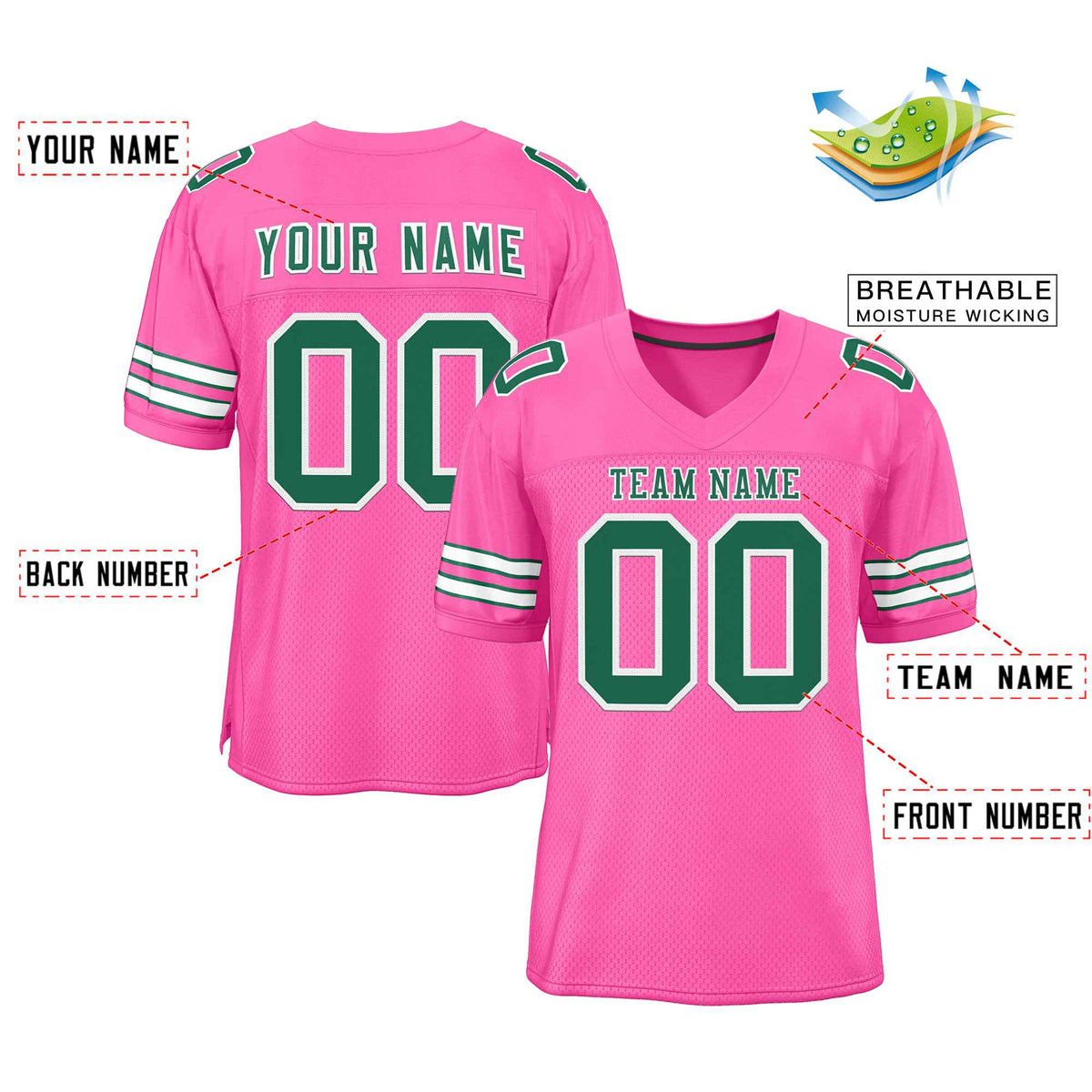 Custom Rose Pink Kelly Green-White Classic Style Authentic American Football Jersey| KXKSHOP