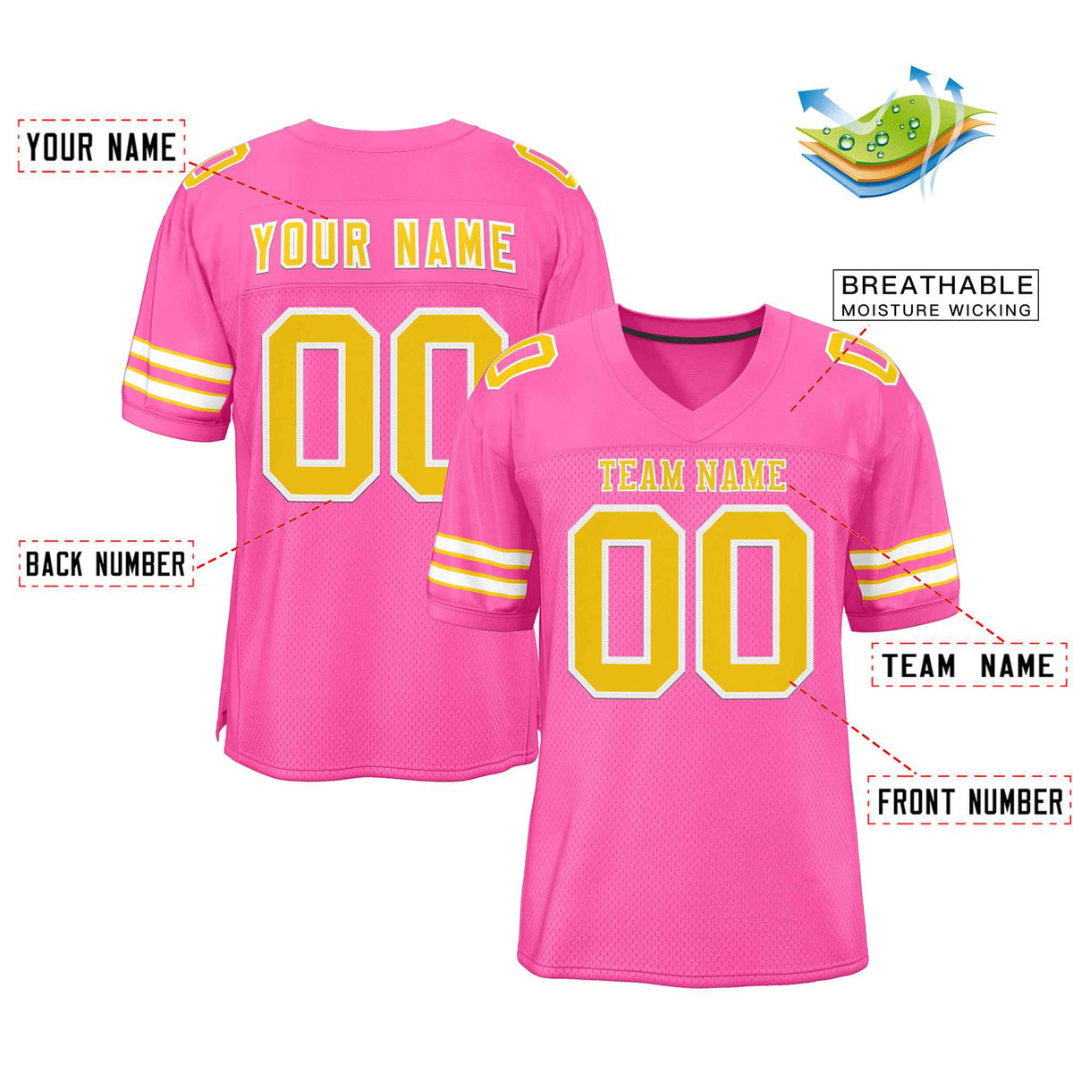 Custom Rose Pink Gold-White Classic Style Authentic American Football Jersey| KXKSHOP
