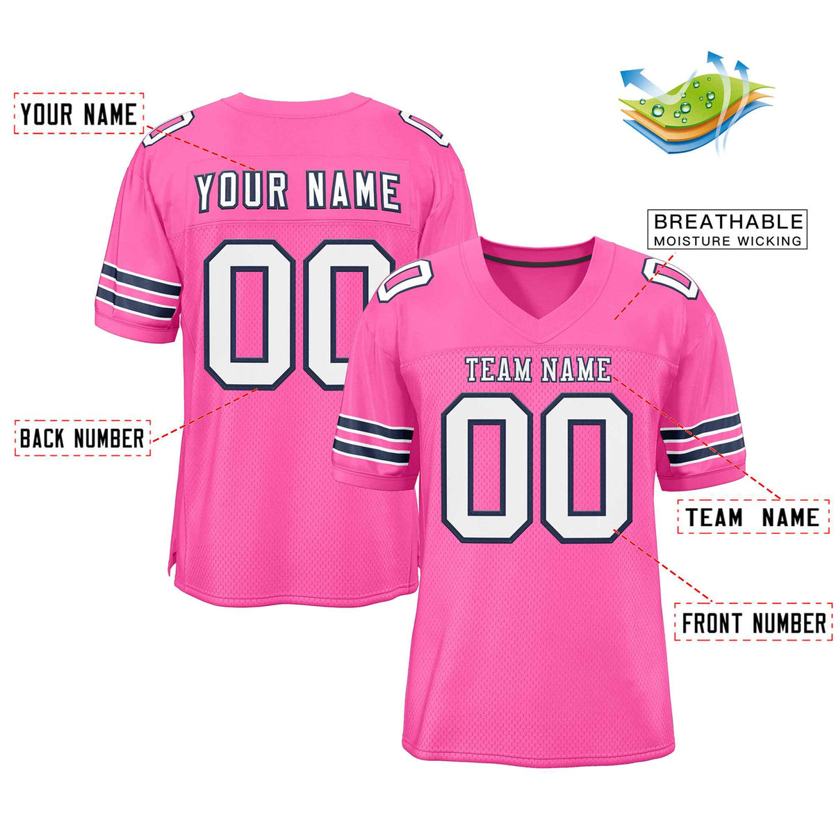 Custom Rose Pink White-Navy Classic Style Authentic American Football Jersey| KXKSHOP