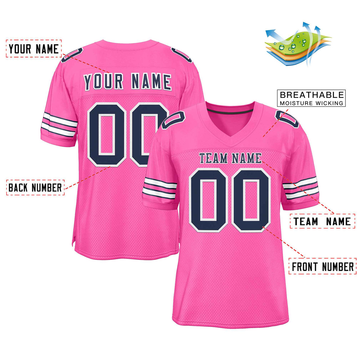 Custom Rose Pink Navy-White Classic Style Authentic American Football Jersey| KXKSHOP