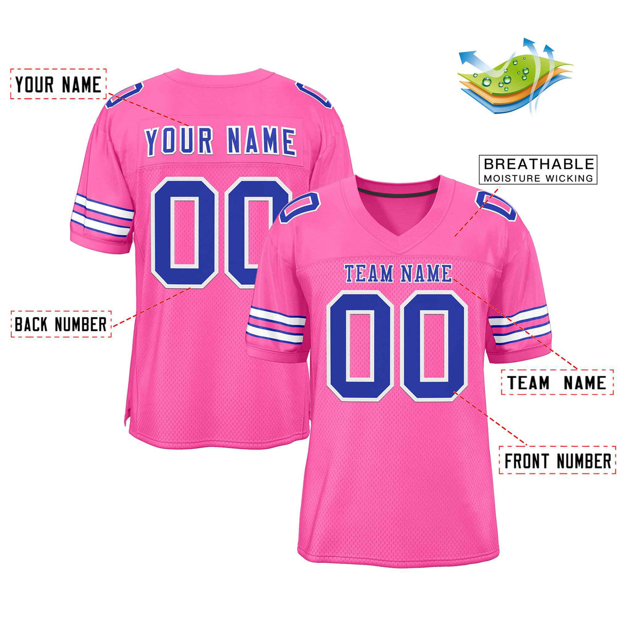 Custom Rose Pink Royal-White Classic Style Authentic American Football Jersey| KXKSHOP