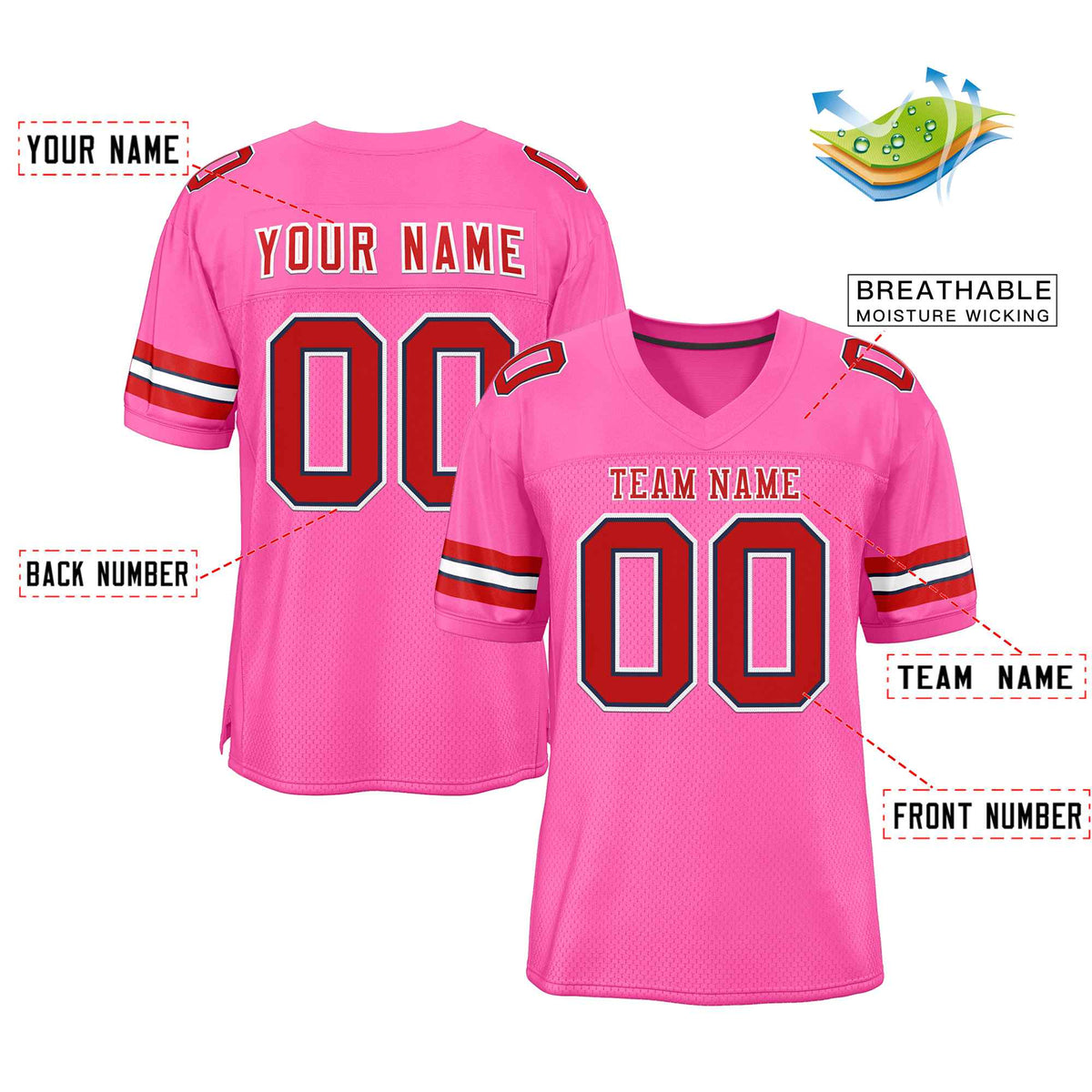 Custom Rose Pink Red-White Classic Style Authentic American Football Jersey| KXKSHOP