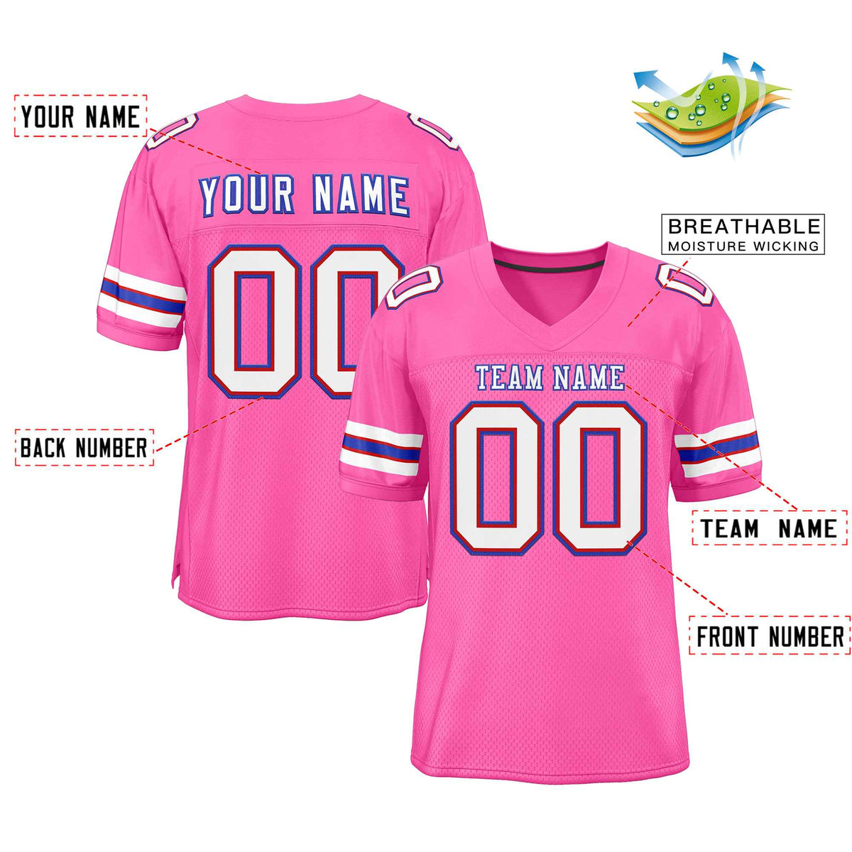 Custom Rose Pink White-Royal Classic Style Authentic American Football Jersey| KXKSHOP