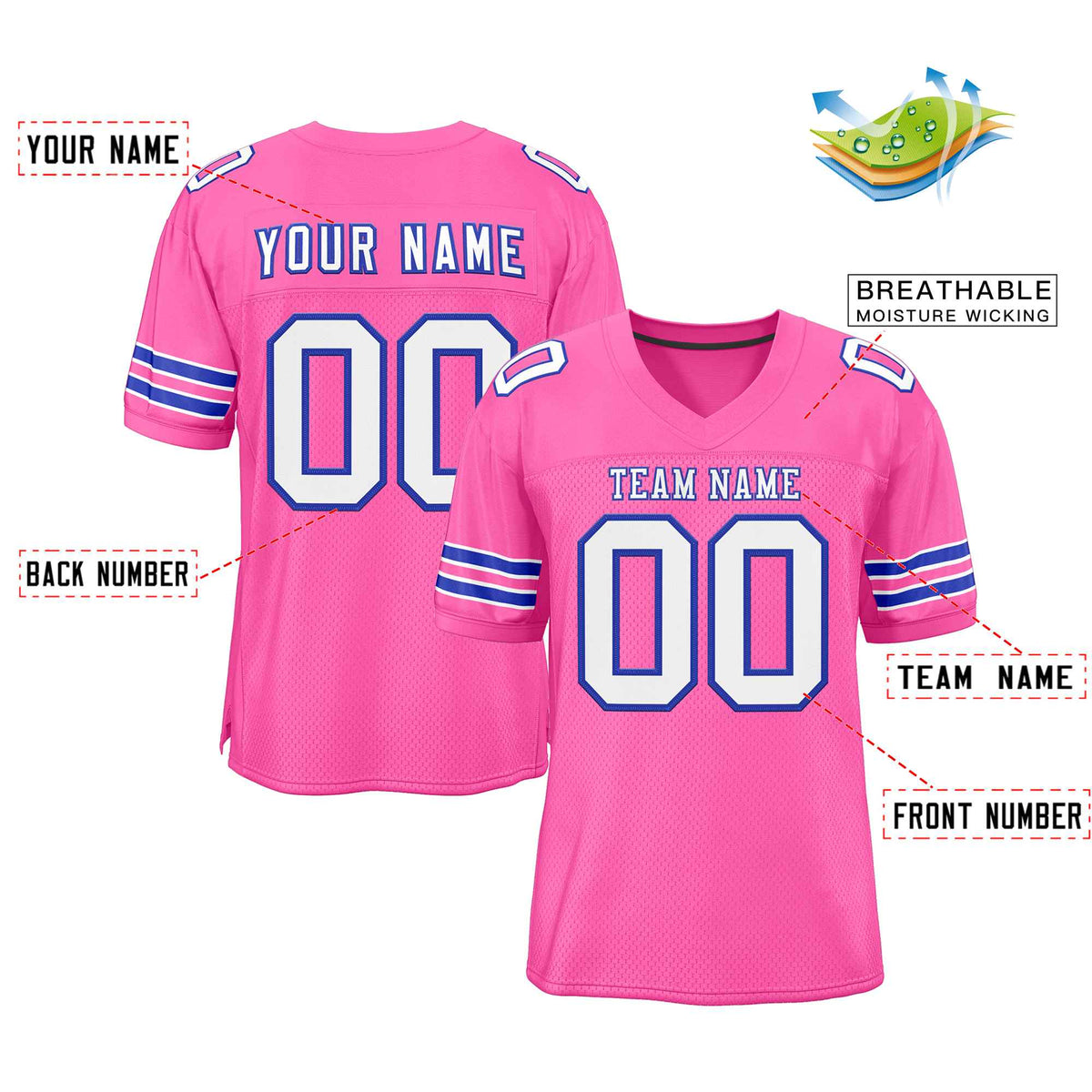 Custom Rose Pink White-Royal Classic Style Authentic American Football Jersey| KXKSHOP