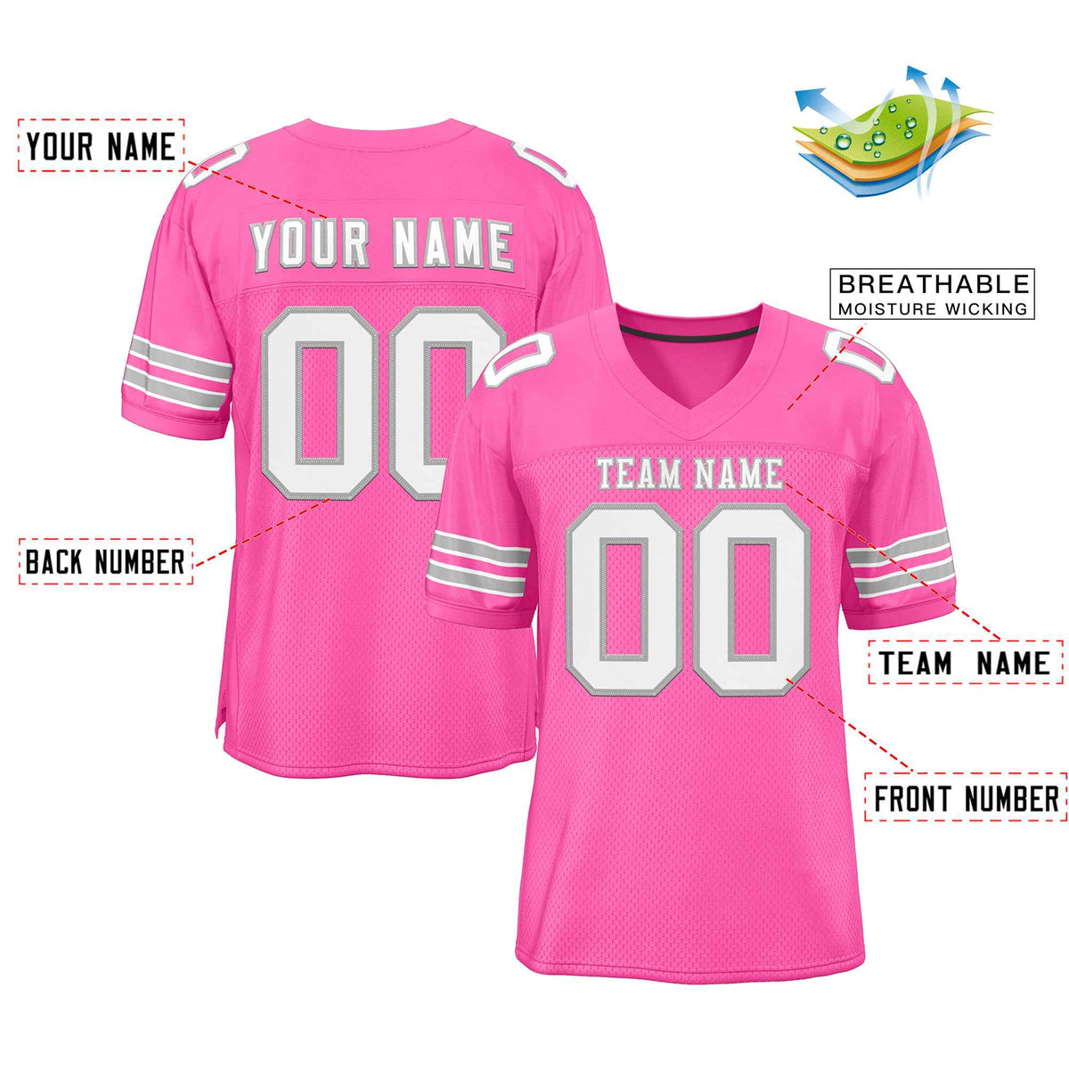 Custom Rose Pink White-Gray Classic Style Authentic American Football Jersey| KXKSHOP