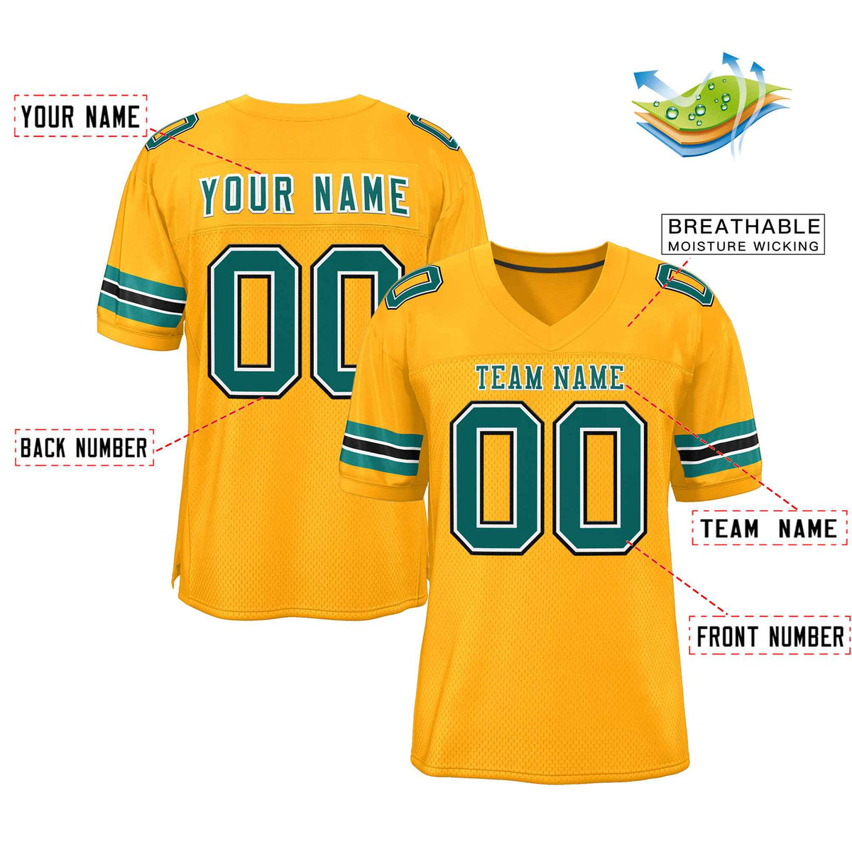 Custom Gold Aqua-White Classic Style Authentic American Football Jersey| KXKSHOP