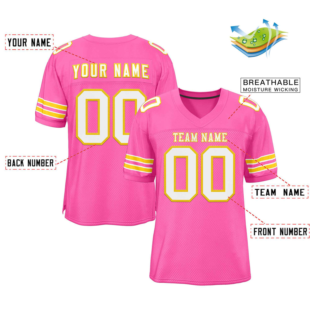 Custom Rose Pink White-Gold Classic Style Authentic American Football Jersey| KXKSHOP