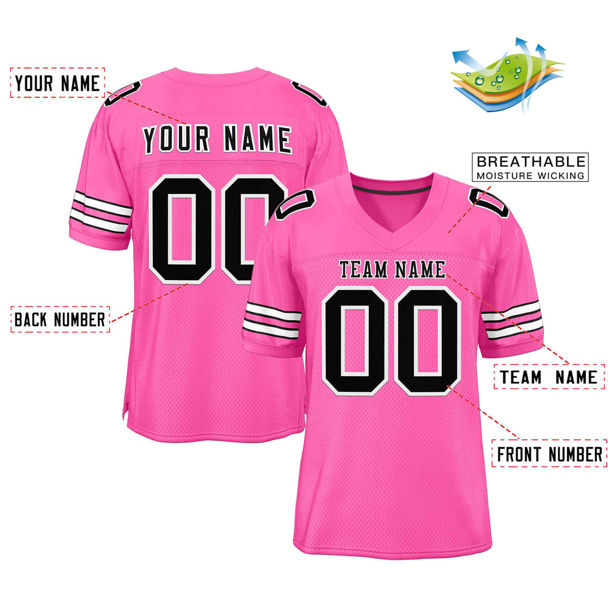 Custom Rose Pink Black-White Classic Style Authentic American Football Jersey| KXKSHOP