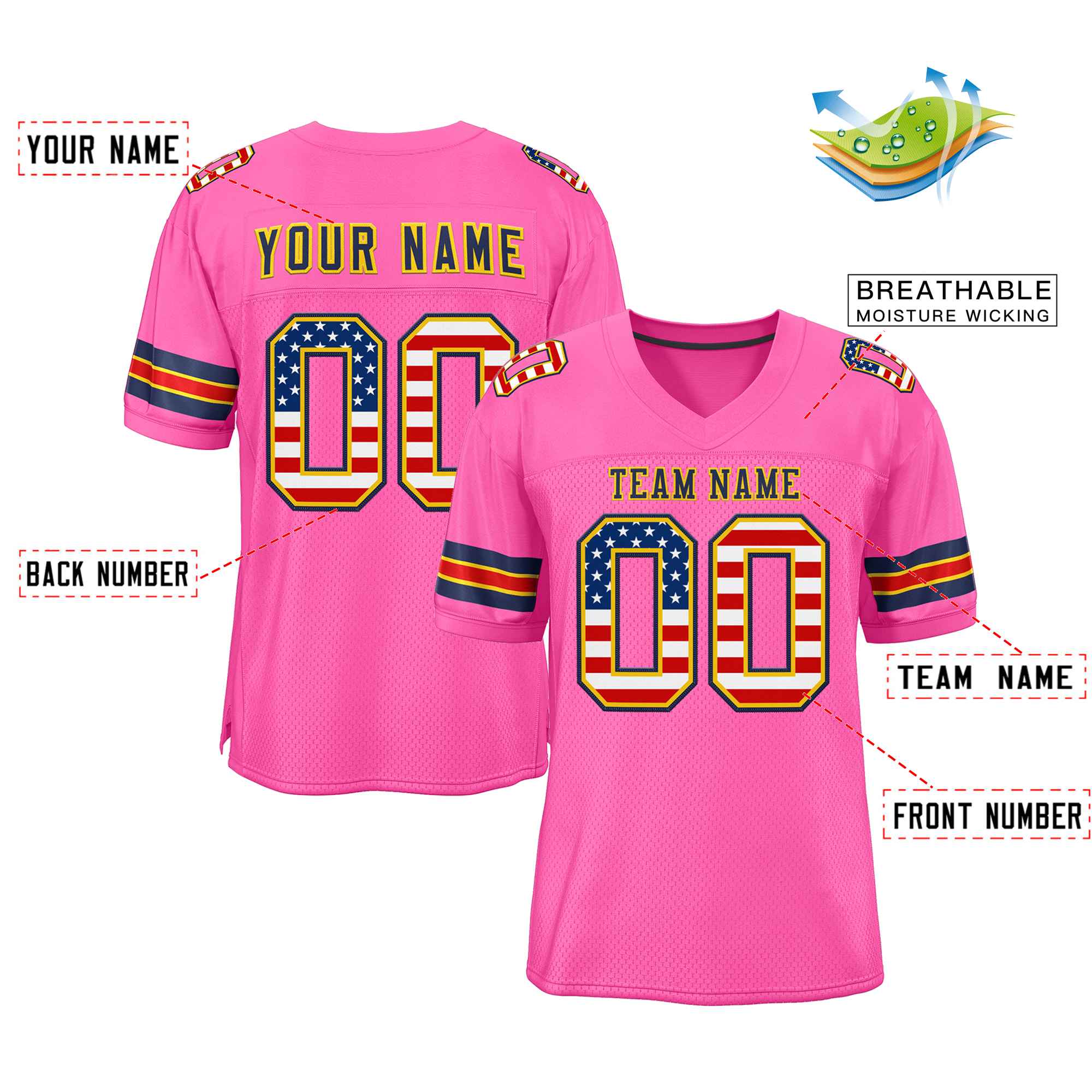 Custom Rose Pink Navy-Gold Classic Style Authentic American Football Jersey| KXKSHOP