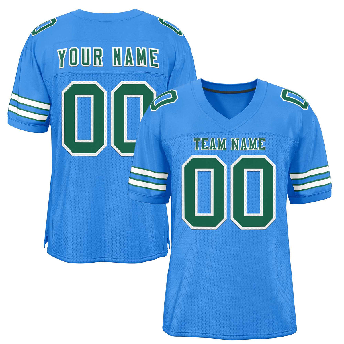 Custom Powder Blue Kelly Green-White Classic Style Authentic American Football Jersey| KXKSHOP
