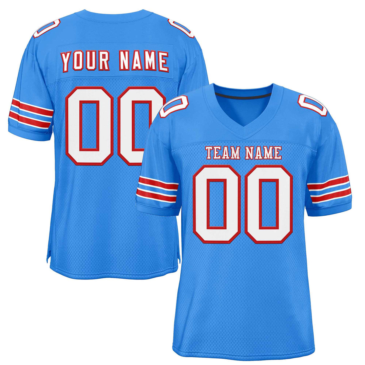 Custom Powder Blue White-Red Classic Style Authentic American Football Jersey| KXKSHOP