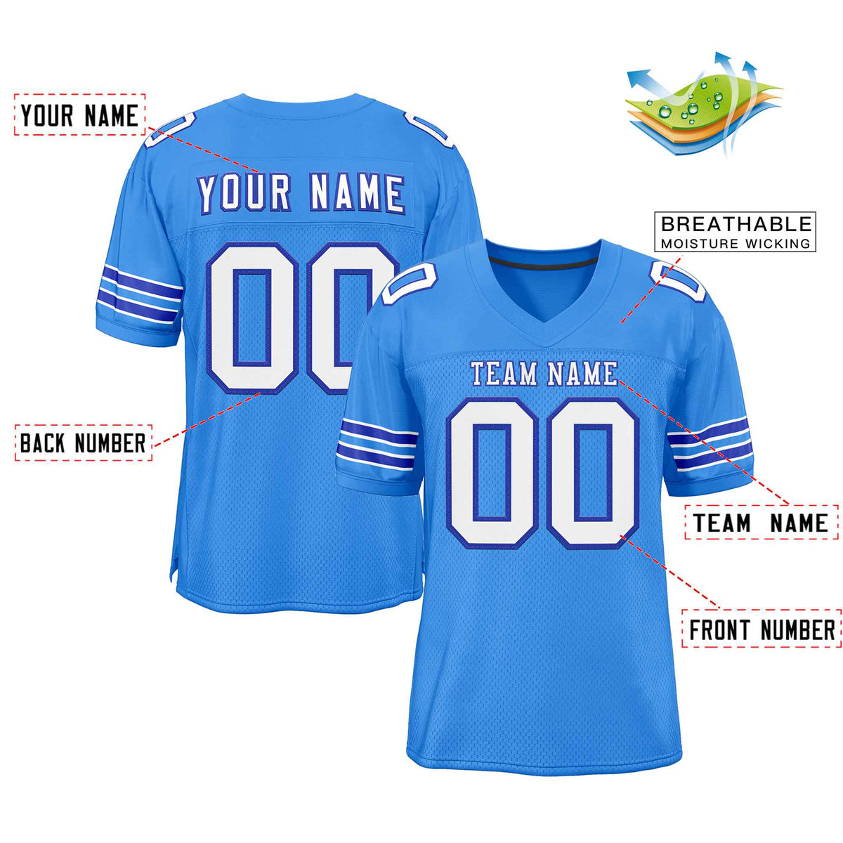 Custom Powder Blue White-Royal Classic Style Authentic American Football Jersey| KXKSHOP