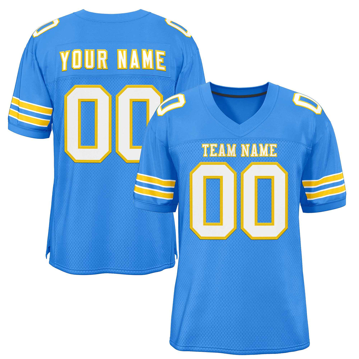 Custom Powder Blue White-Gold Classic Style Authentic American Football Jersey| KXKSHOP