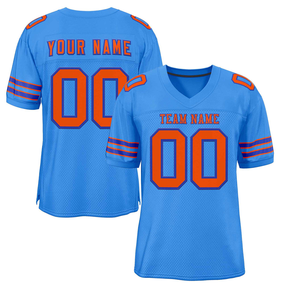 Custom Powder Blue Orange-Royal Classic Style Authentic American Football Jersey| KXKSHOP