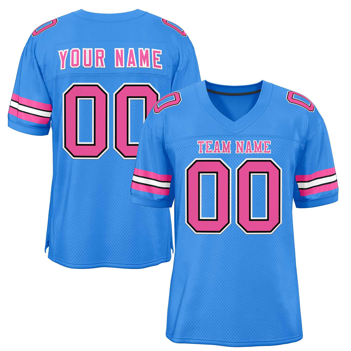 Custom Powder Blue Pink-White Classic Style Authentic American Football Jersey| KXKSHOP