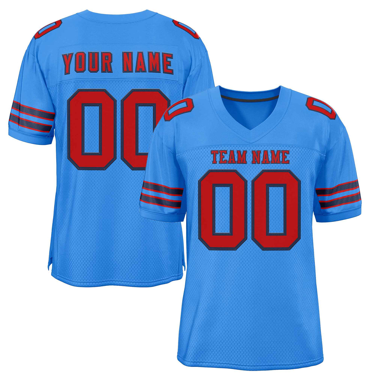 Custom Powder Blue Red-Navy Classic Style Authentic American Football Jersey| KXKSHOP