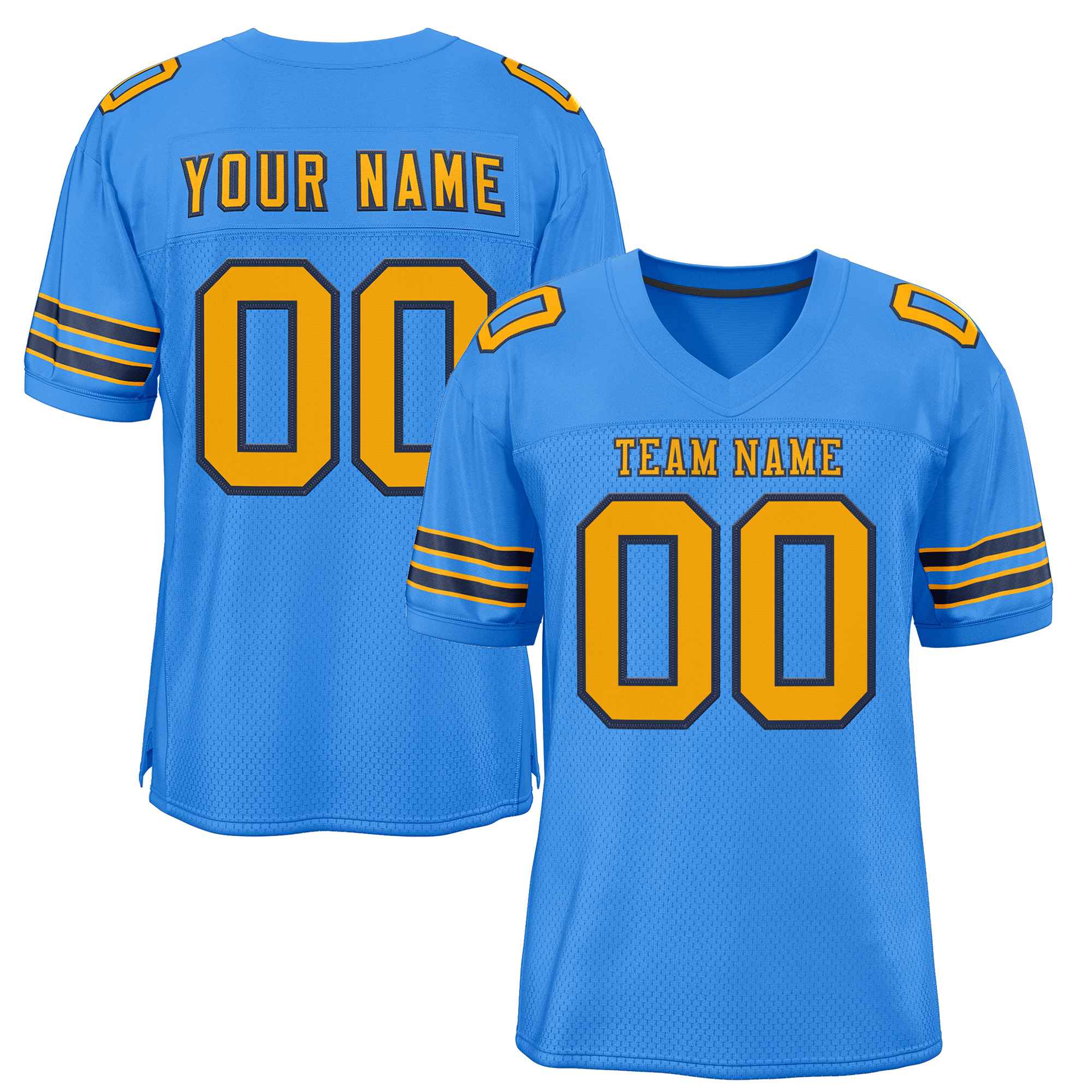 Custom Powder Blue Yellow-Navy Classic Style Authentic American Football Jersey| KXKSHOP