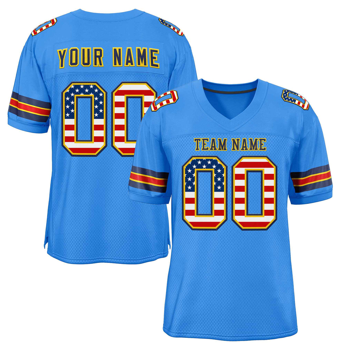 Custom Powder Blue Navy-Gold Classic Style Authentic American Football Jersey| KXKSHOP