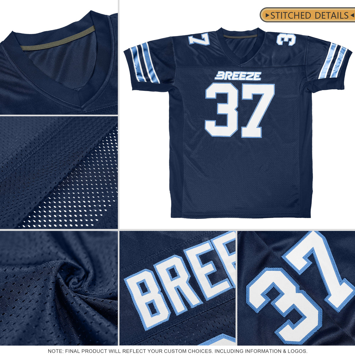 Custom Navy White-Light Blue Classic Style Authentic American Football Jersey| KXKSHOP