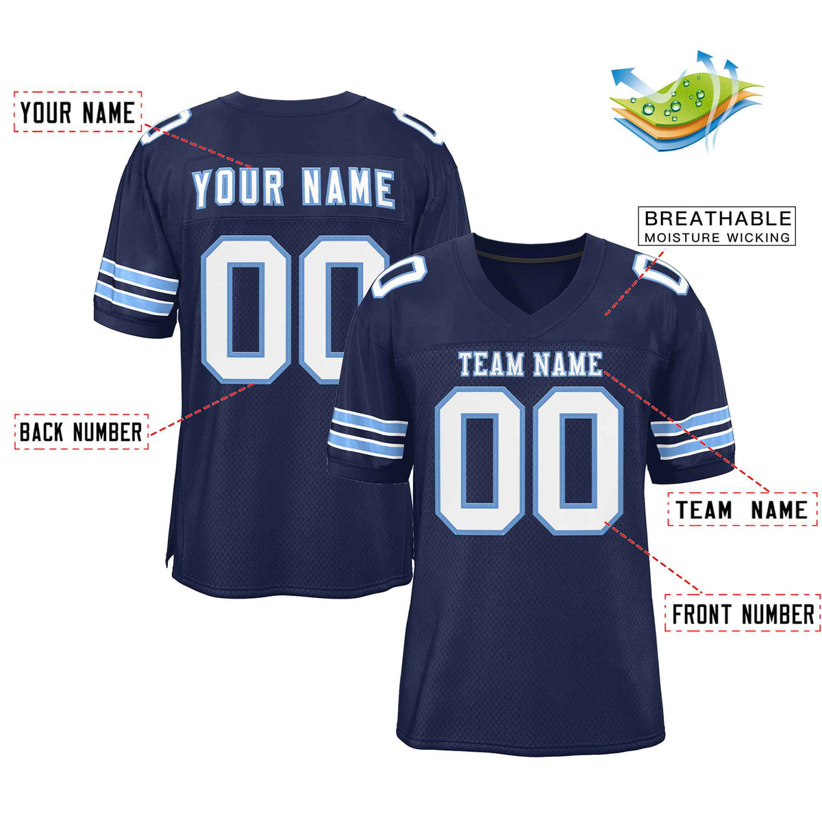 Custom Navy White-Light Blue Classic Style Authentic American Football Jersey| KXKSHOP