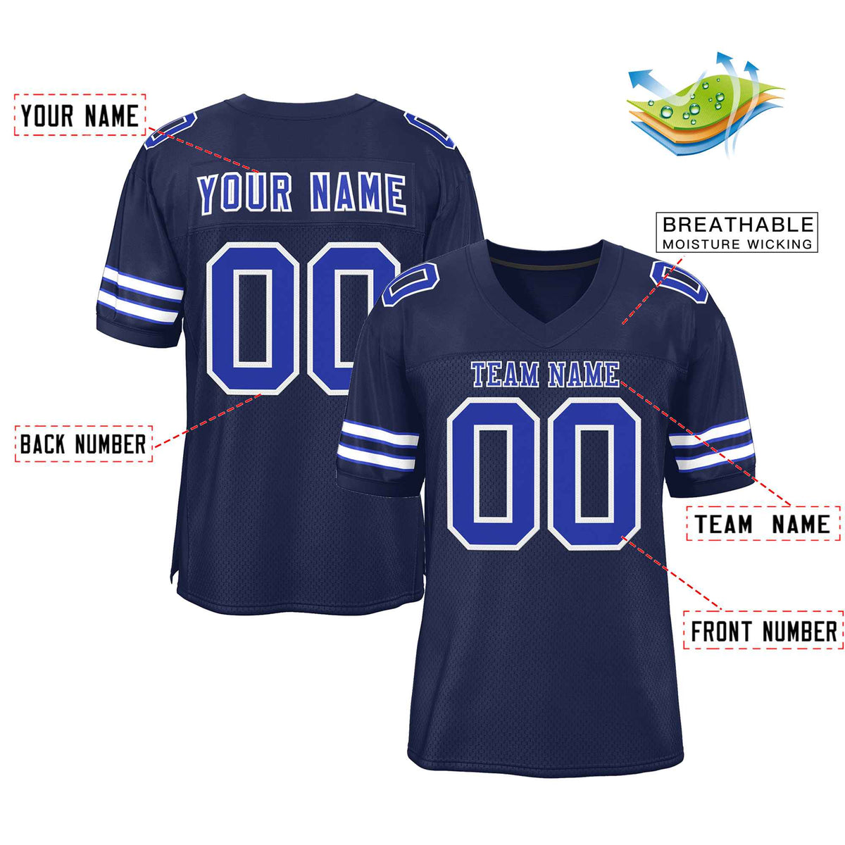 Custom Navy Royal-White Classic Style Authentic American Football Jersey| KXKSHOP