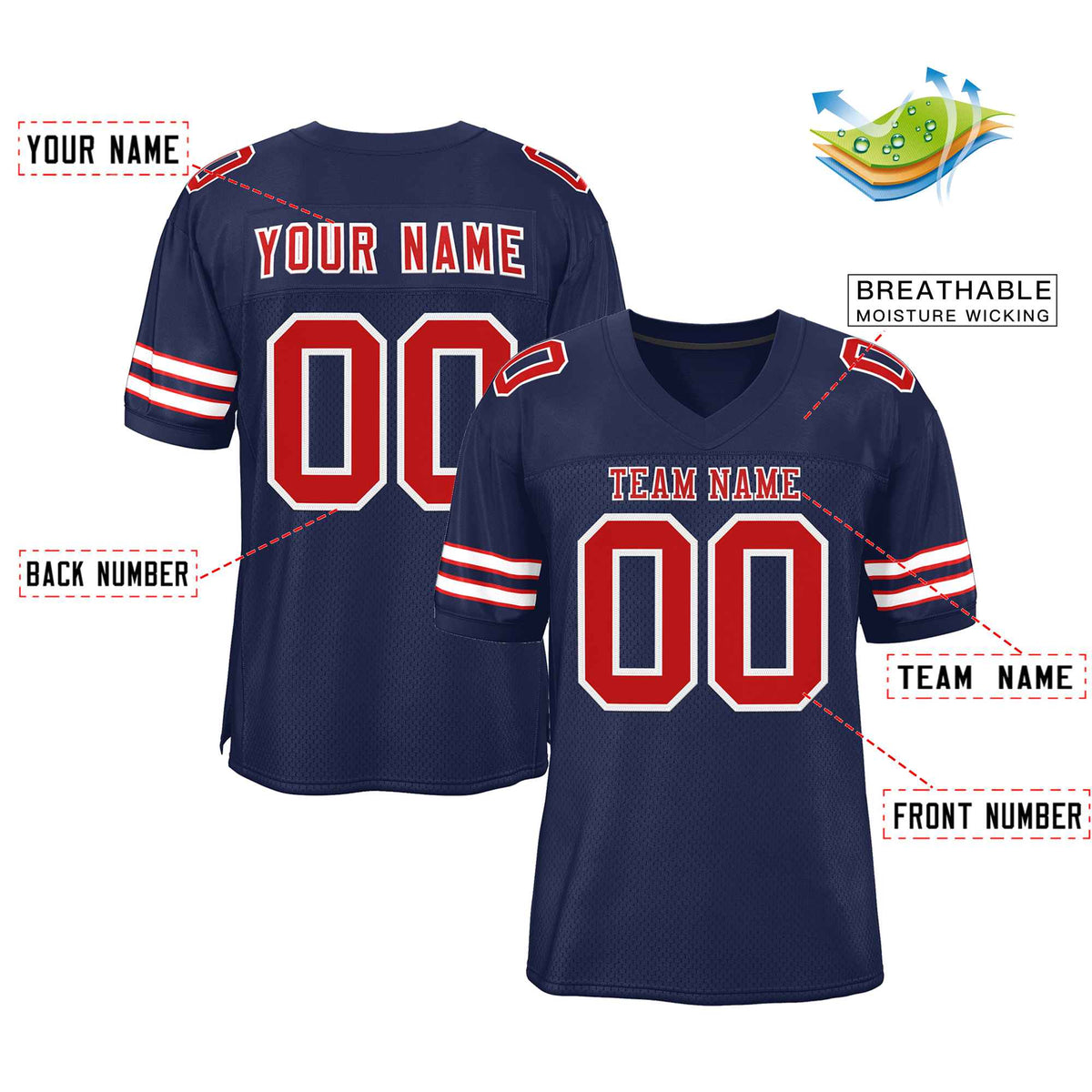 Custom Navy Red-White Classic Style Authentic American Football Jersey| KXKSHOP