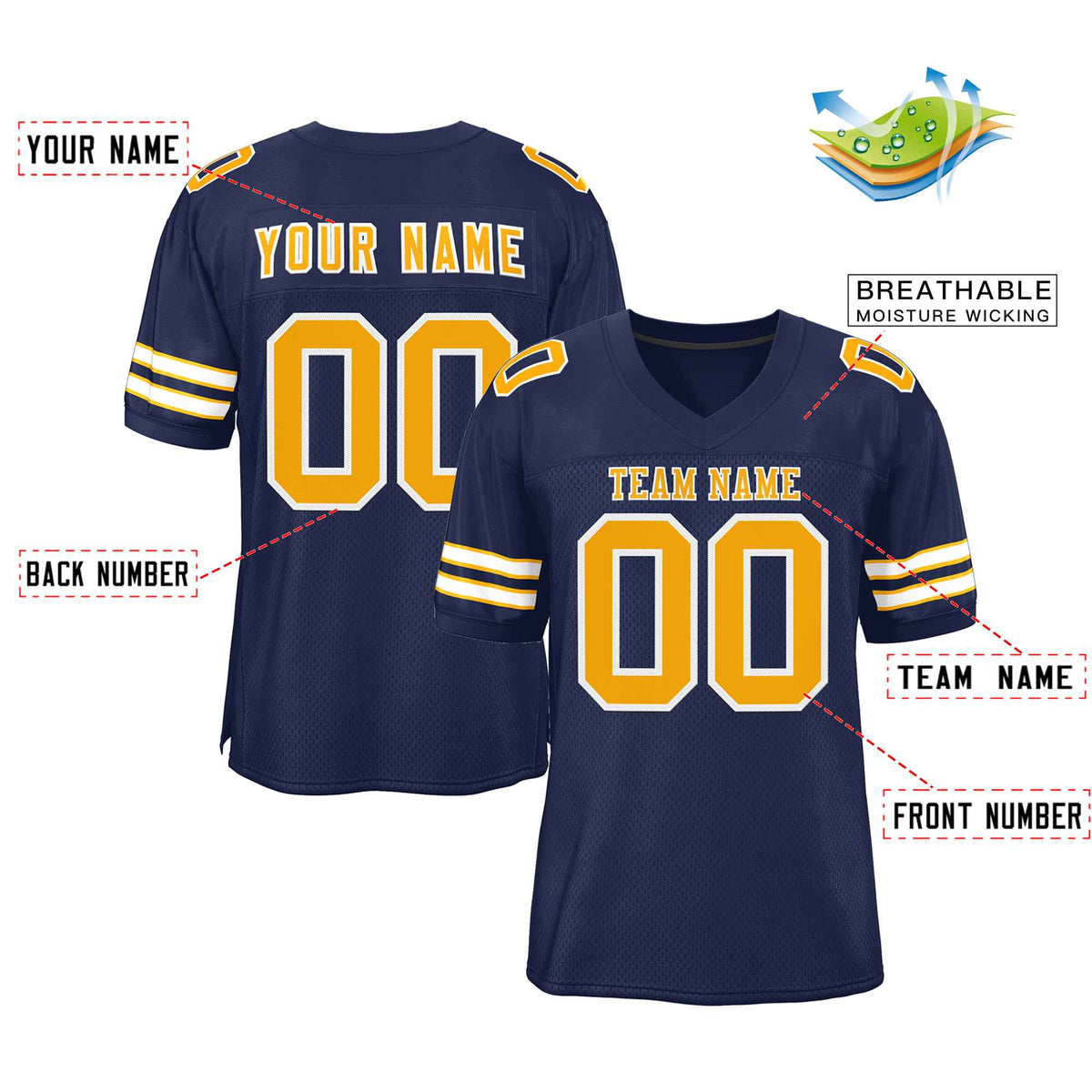Custom Navy Yellow-White Classic Style Authentic American Football Jersey| KXKSHOP