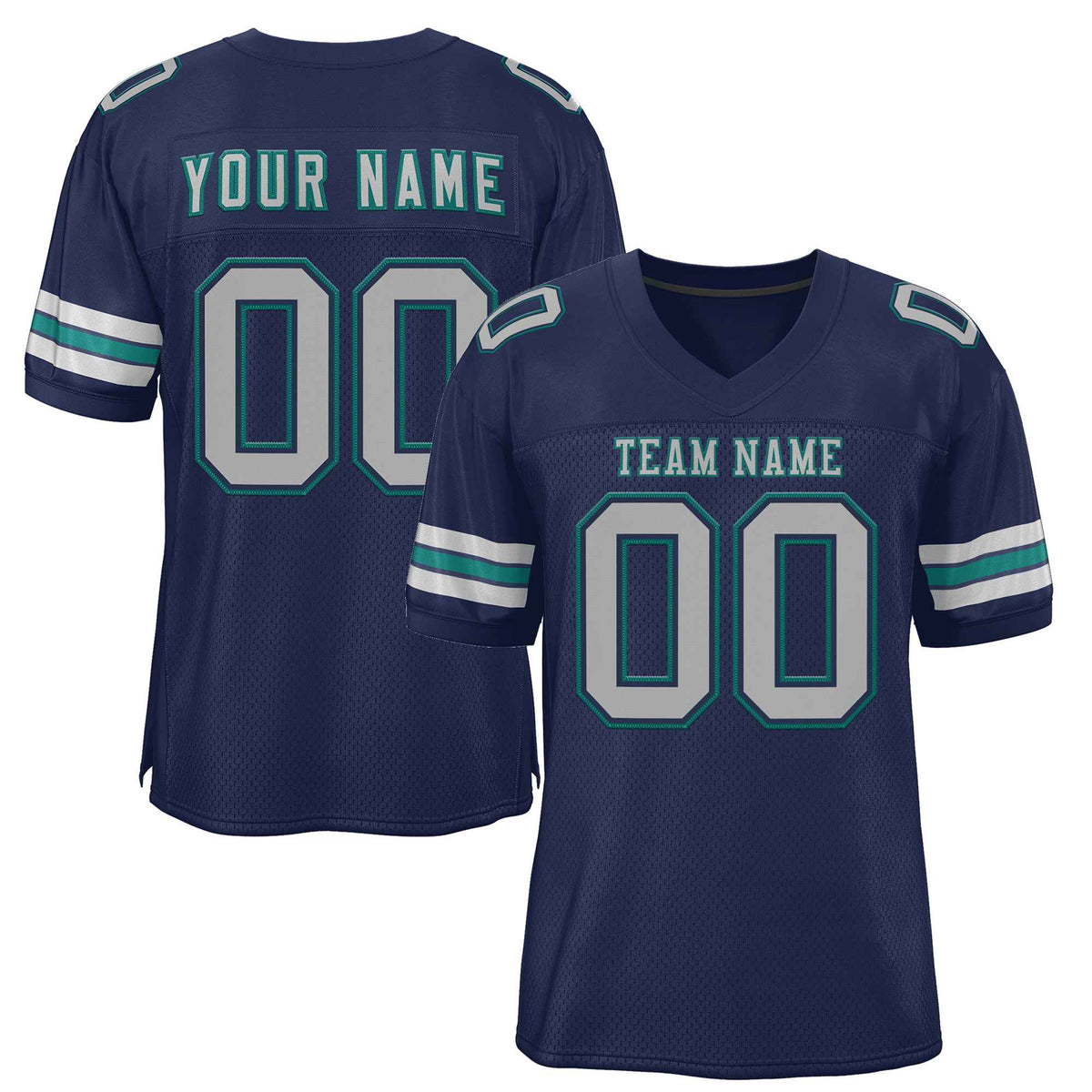 Custom Navy Gray-Aqua Classic Style Authentic American Football Jersey| KXKSHOP