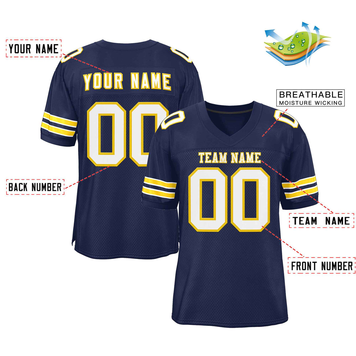 Custom Navy White-Gold Classic Style Authentic American Football Jersey| KXKSHOP