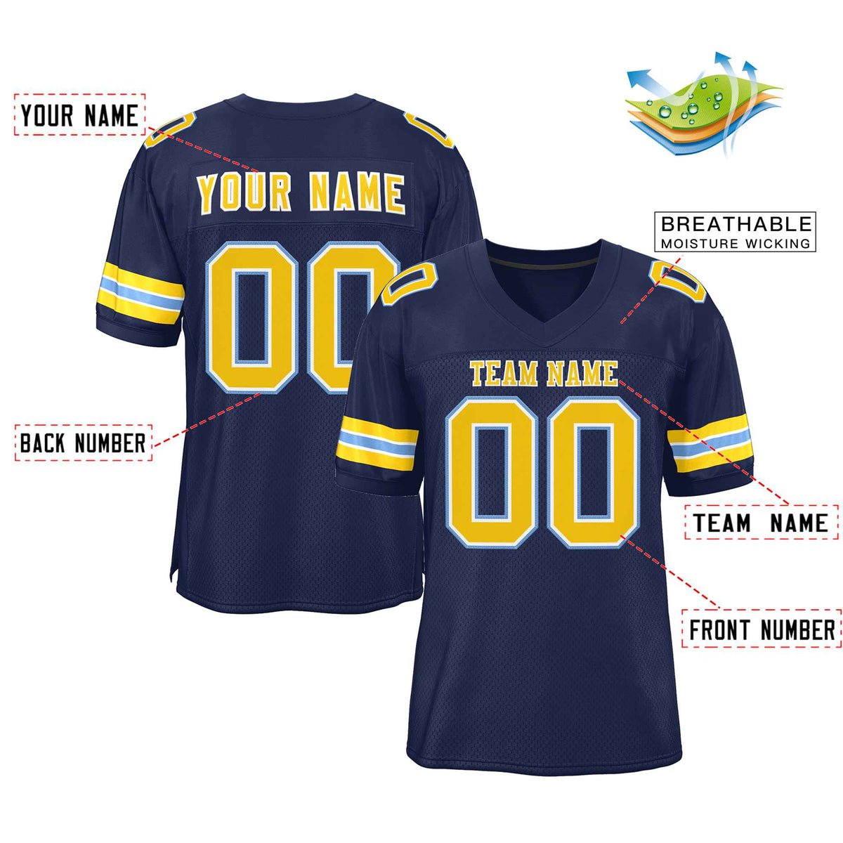 Custom Navy Gold-White Classic Style Authentic American Football Jersey| KXKSHOP