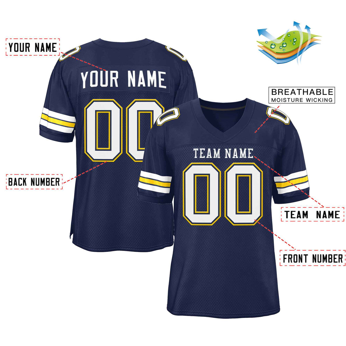 Custom Navy White-Navy Classic Style Authentic American Football Jersey| KXKSHOP